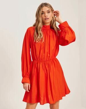 Samsoe Samsoe Ebbali Dress Blood Orange Red Long Sleeve Tie Back Detail EUC S